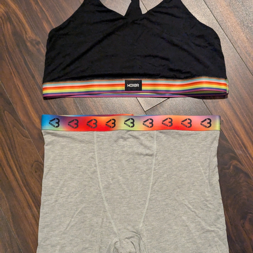 Hoxer Black Crop Top and Gray Shorts Set with Rainbow Trim